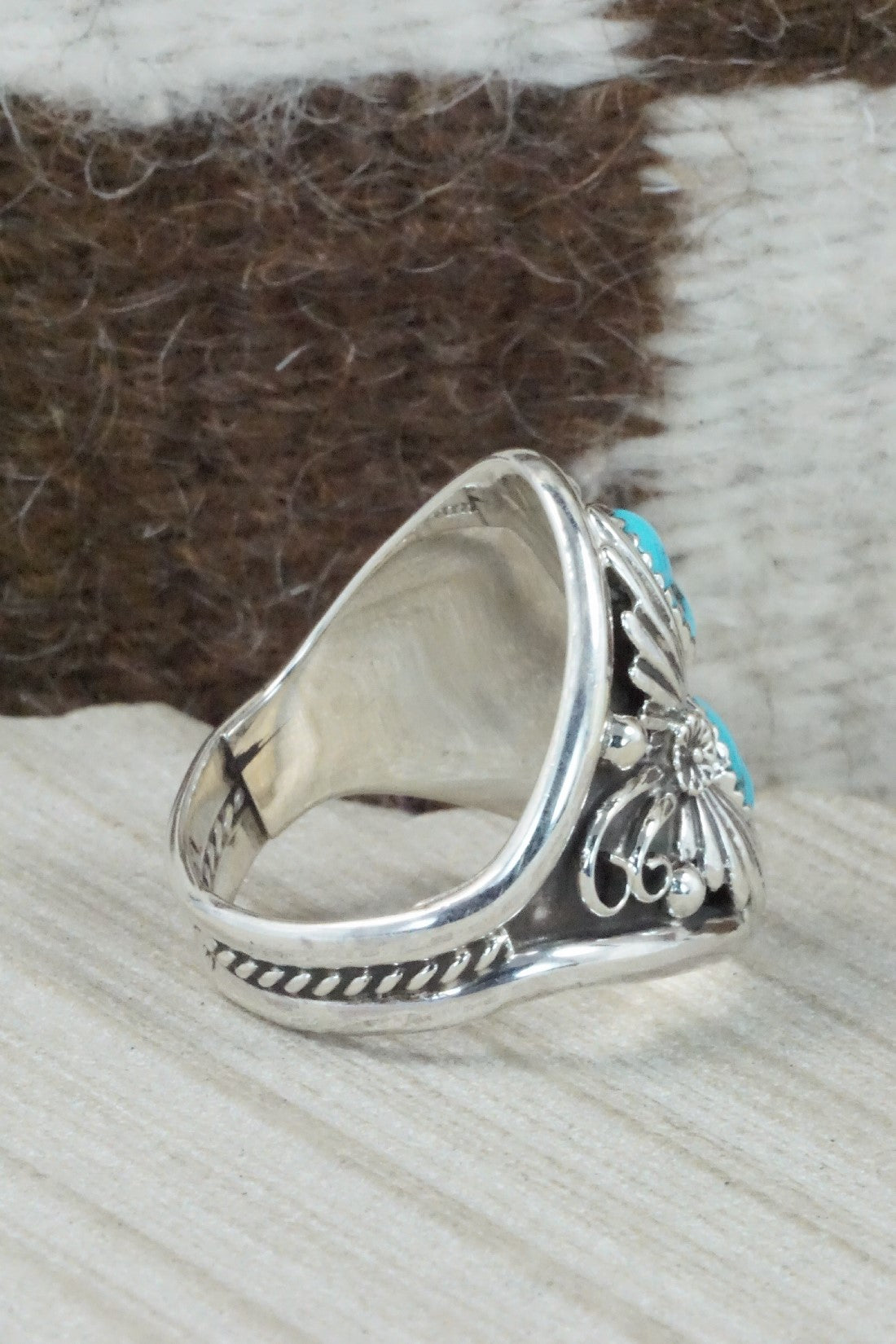 Turquoise & Sterling Silver Ring - Calvin Belin - Size 14.25