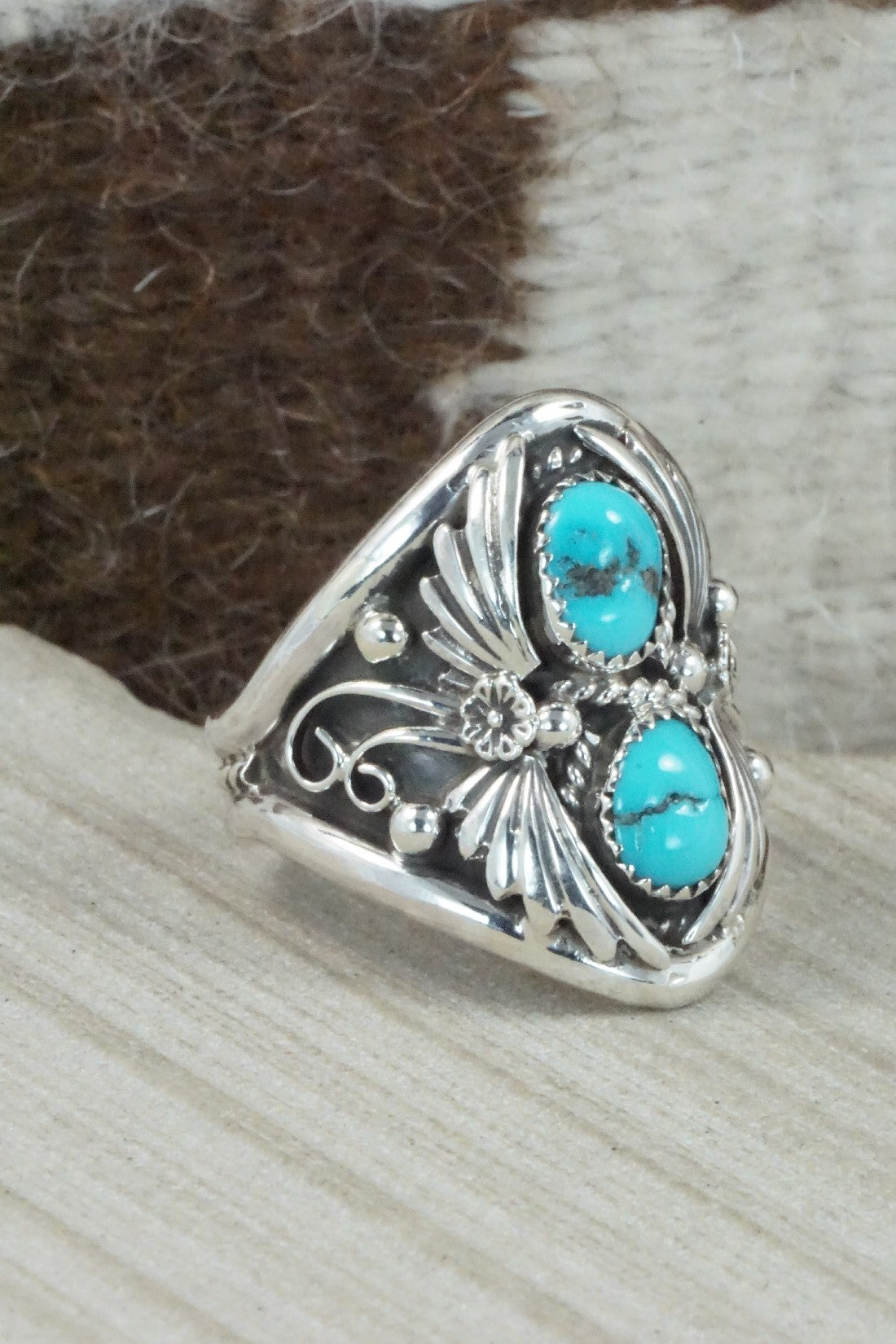 Turquoise & Sterling Silver Ring - Calvin Belin - Size 14.25