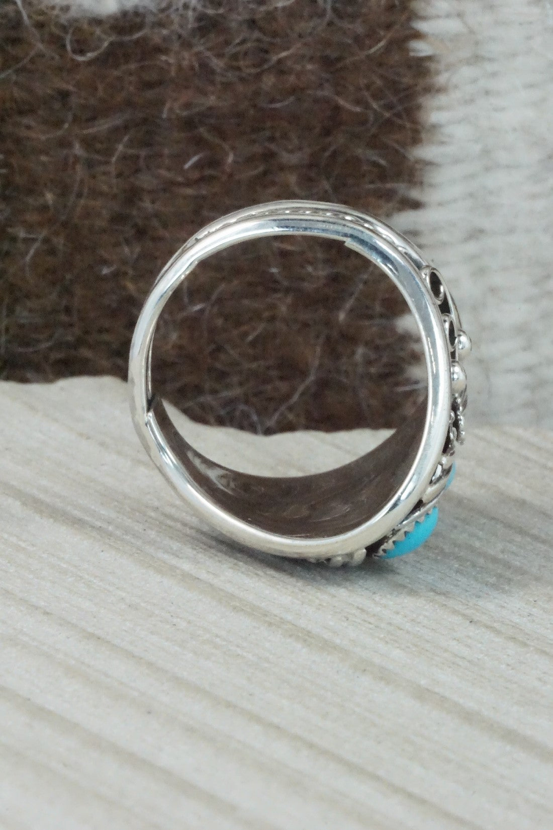 Turquoise & Sterling Silver Ring - Calvin Belin - Size 14.25