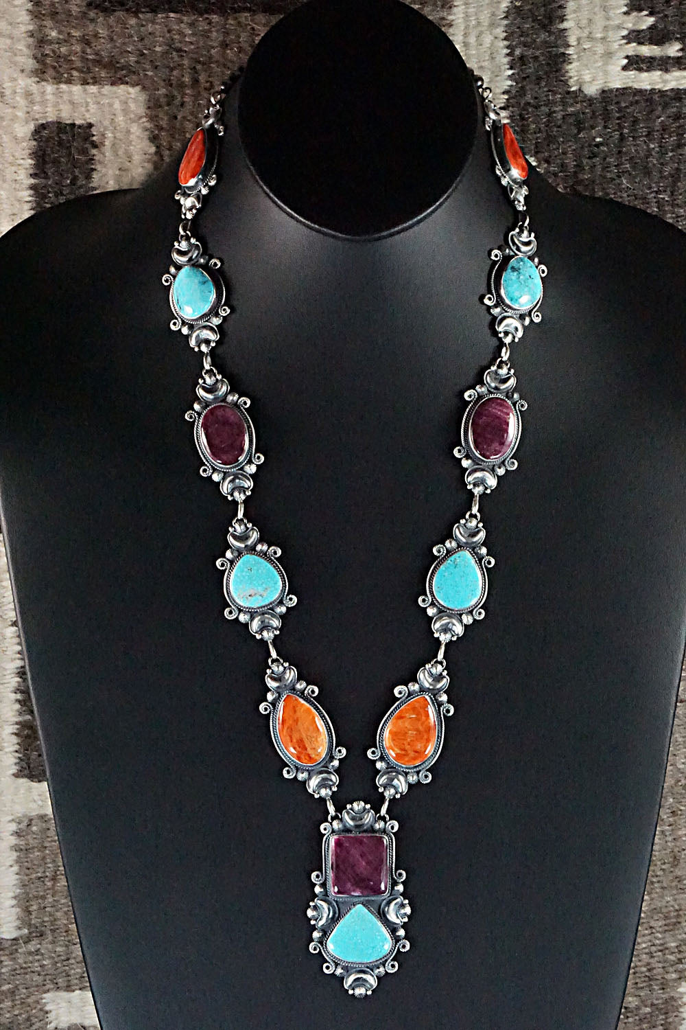 Turquoise, Spiny Oyster & Sterling Silver Necklace - Derrick Gordon
