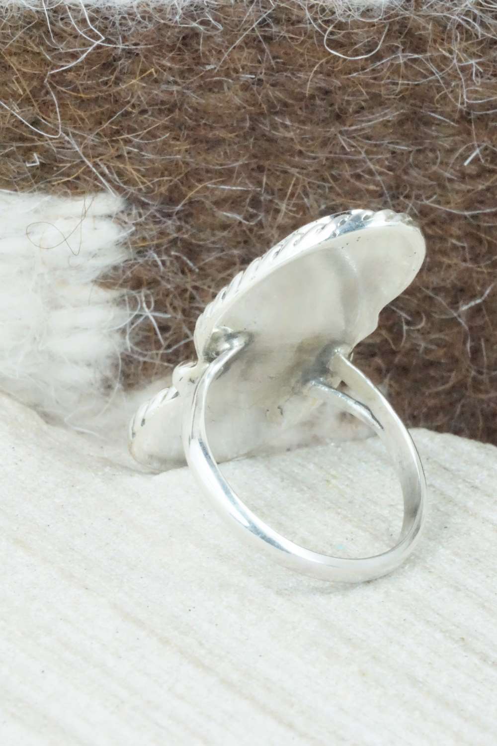 Turquoise & Sterling Silver Inlay Ring - Susie Lowsayatee - Size 6.75