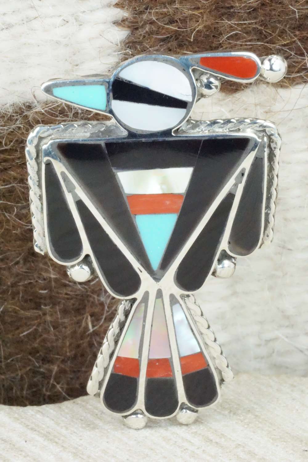 Multi Stone & Sterling Silver Inlay Ring - Delgar Cellicion - Size 6.5