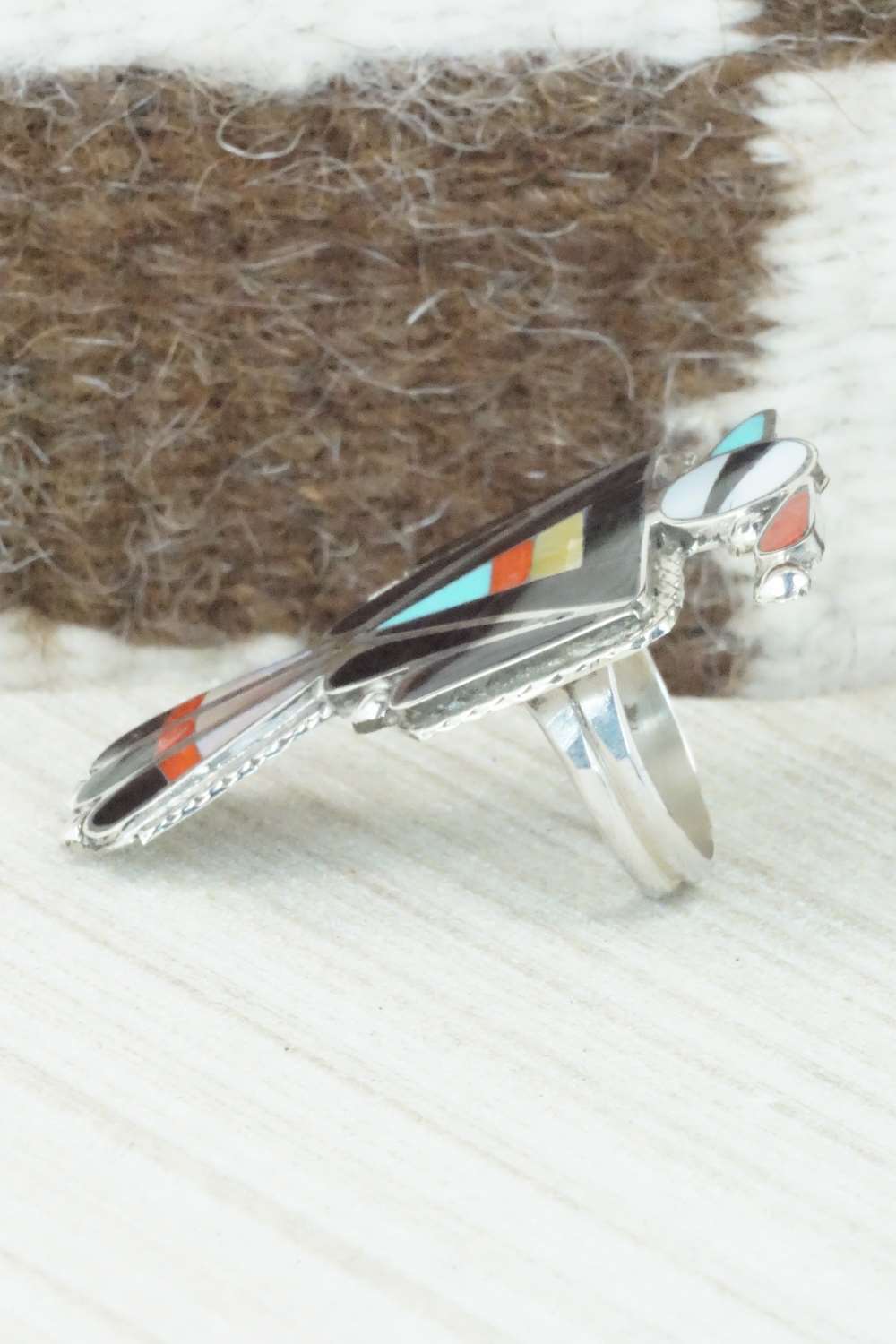 Multi Stone & Sterling Silver Inlay Ring - Delgar Cellicion - Size 6.5