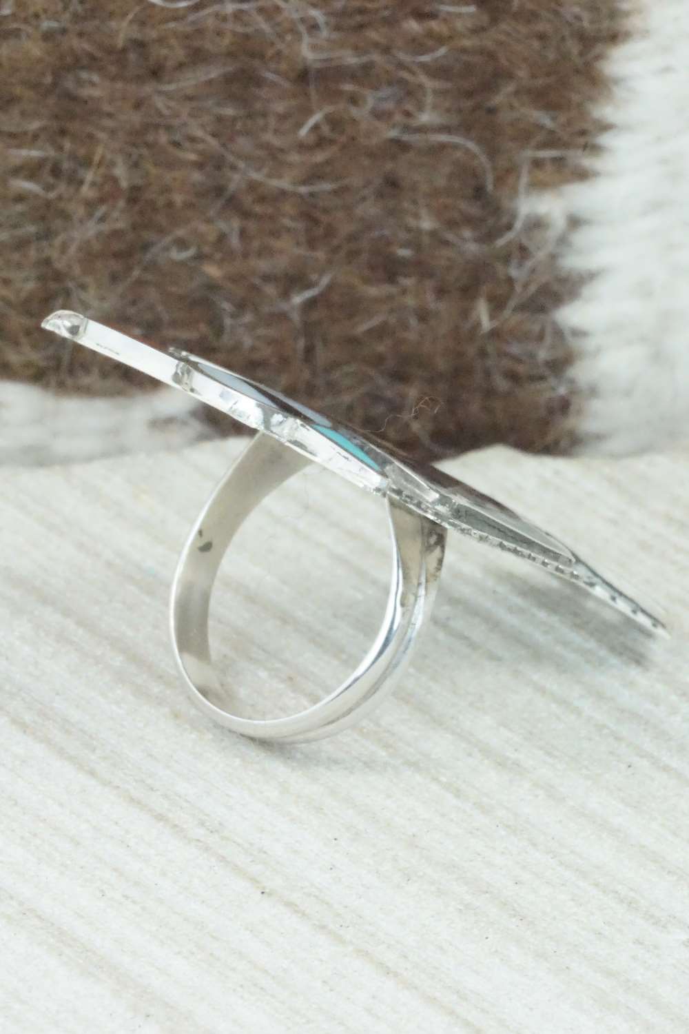 Multi Stone & Sterling Silver Inlay Ring - Delgar Cellicion - Size 6.5