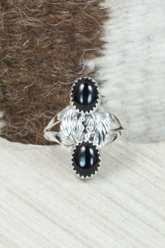Onyx and Sterling Silver Ring - Grace Kenneth - Size 8.25