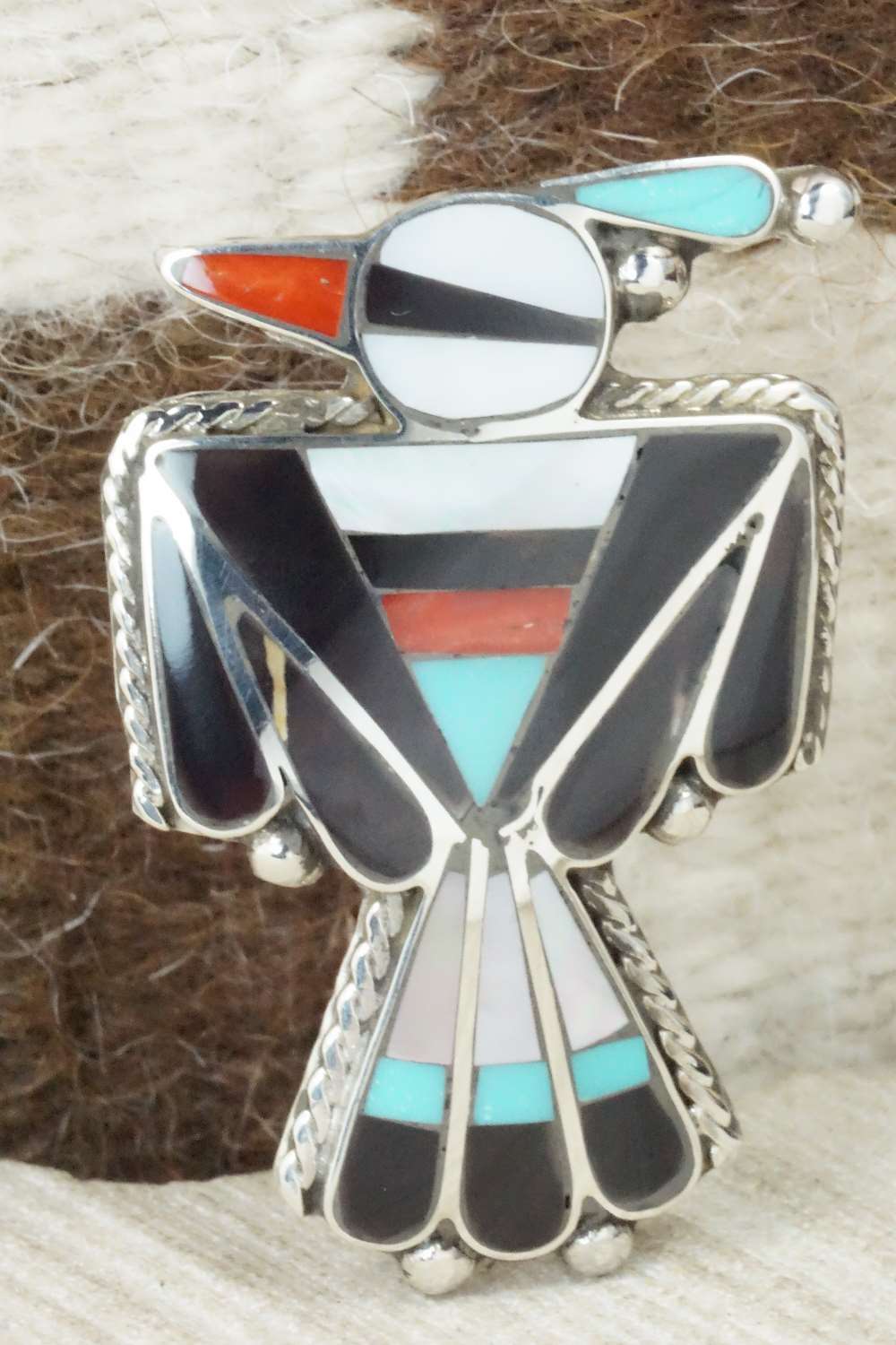 Multi Stone & Sterling Silver Inlay Ring - Delgar Cellicion - Size 8