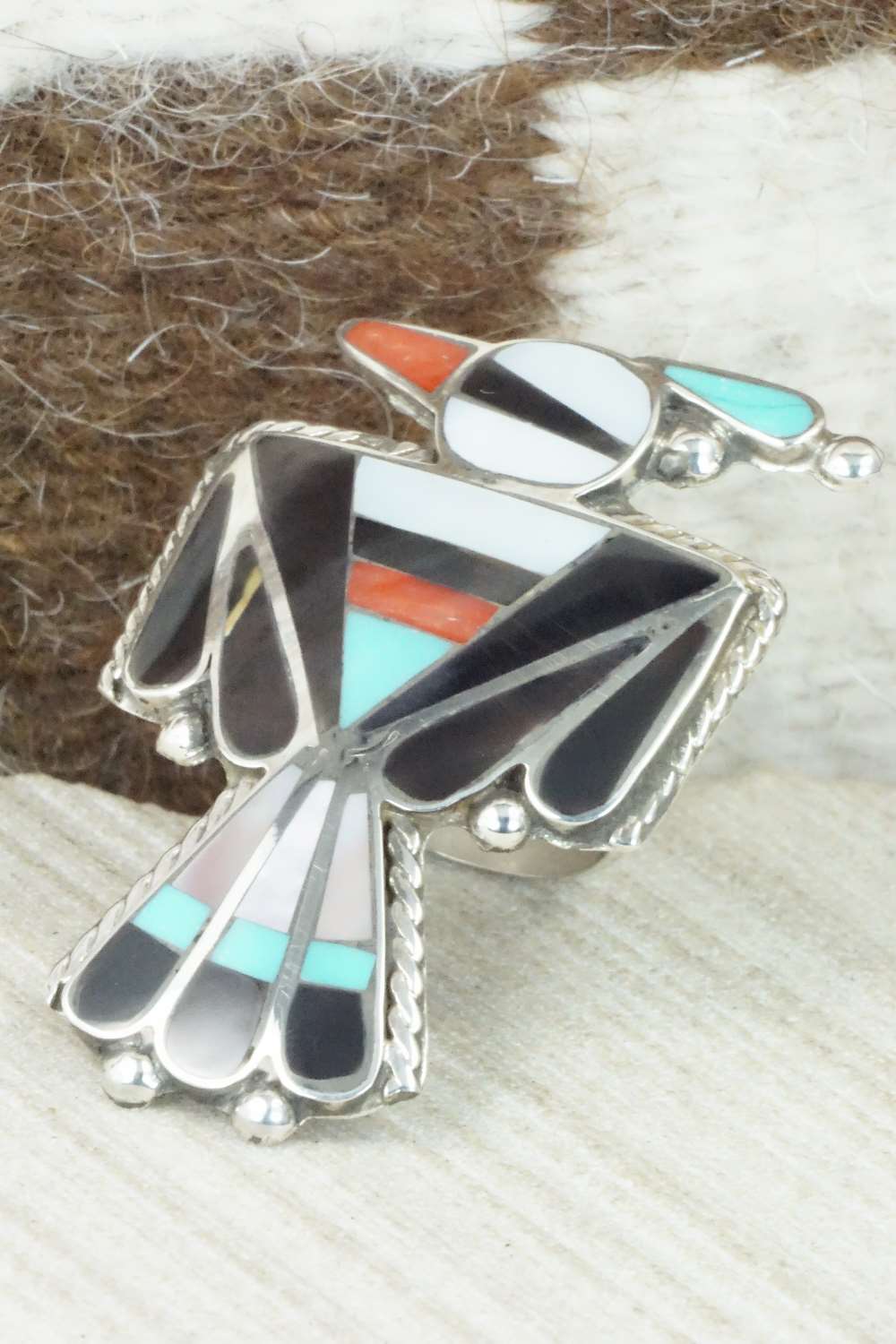 Multi Stone & Sterling Silver Inlay Ring - Delgar Cellicion - Size 8