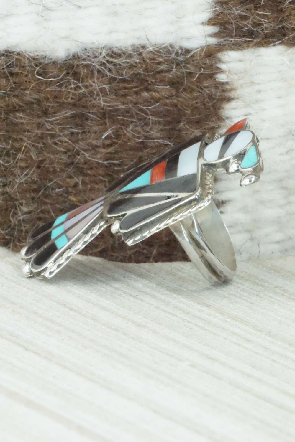 Multi Stone & Sterling Silver Inlay Ring - Delgar Cellicion - Size 8