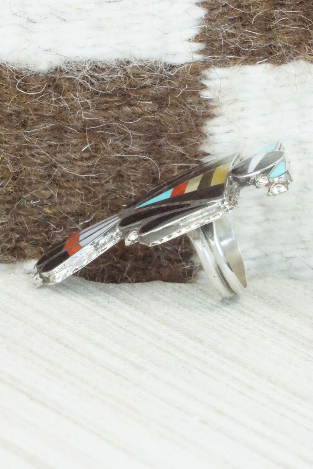 Multi Stone & Sterling Silver Inlay Ring - Delgar Cellicion - Size 5.5