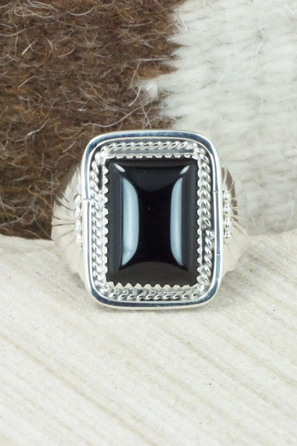 Onyx and Sterling Silver Ring - Jeanette Saunders - Size 13.25