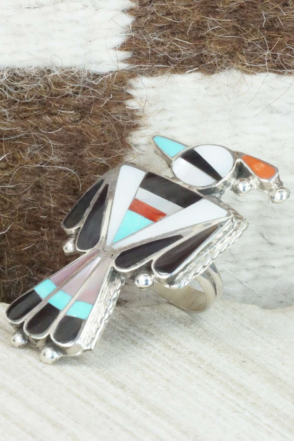 Multi Stone & Sterling Silver Inlay Ring - Delgar Cellicion - Size 6.5