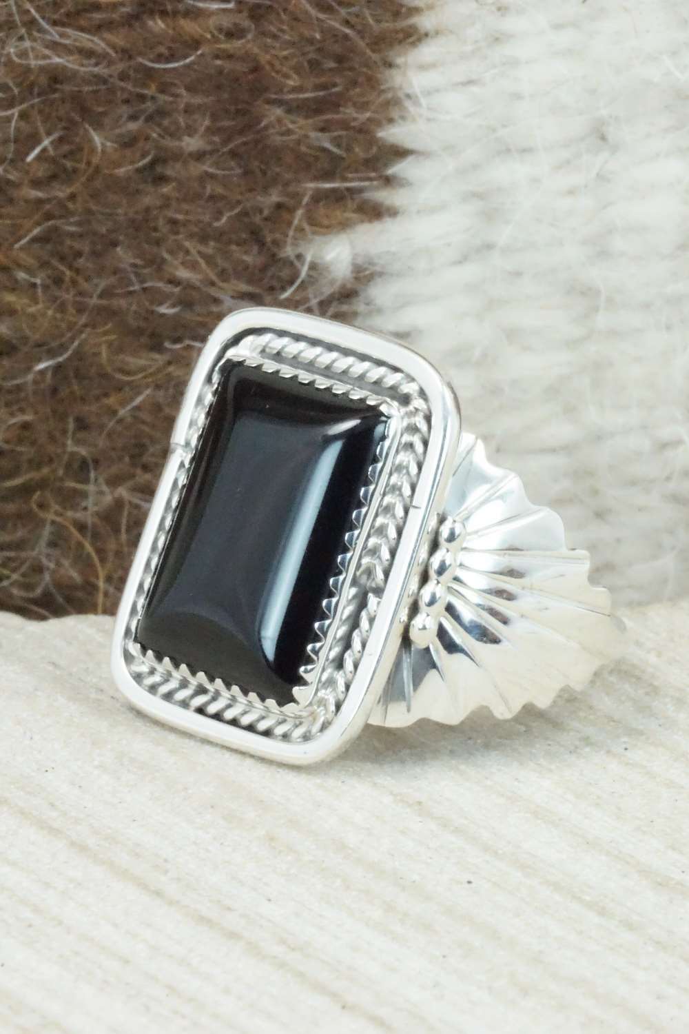 Onyx and Sterling Silver Ring - Jeanette Saunders - Size 12.75