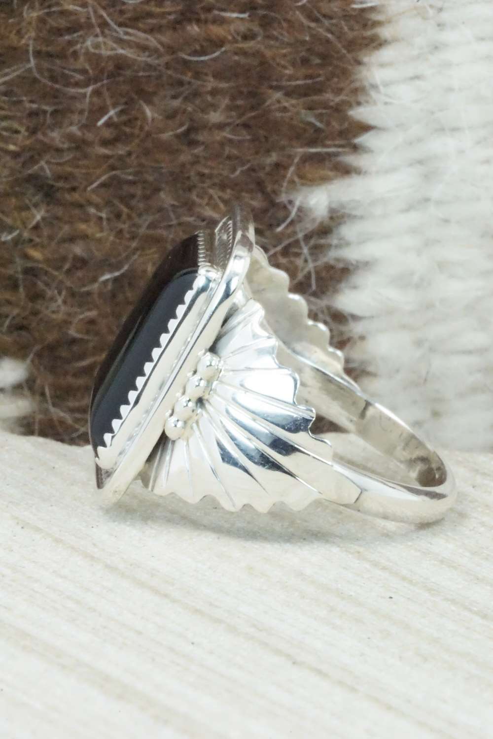 Onyx and Sterling Silver Ring - Jeanette Saunders - Size 12.75
