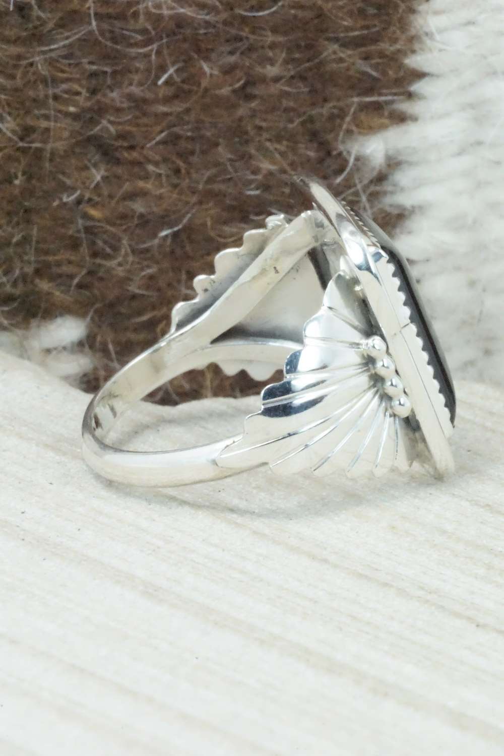 Onyx and Sterling Silver Ring - Jeanette Saunders - Size 13.25