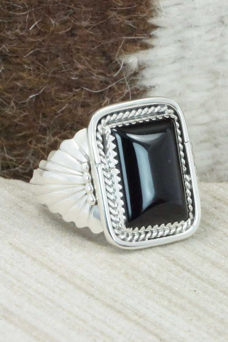Onyx and Sterling Silver Ring - Jeanette Saunders - Size 12.5