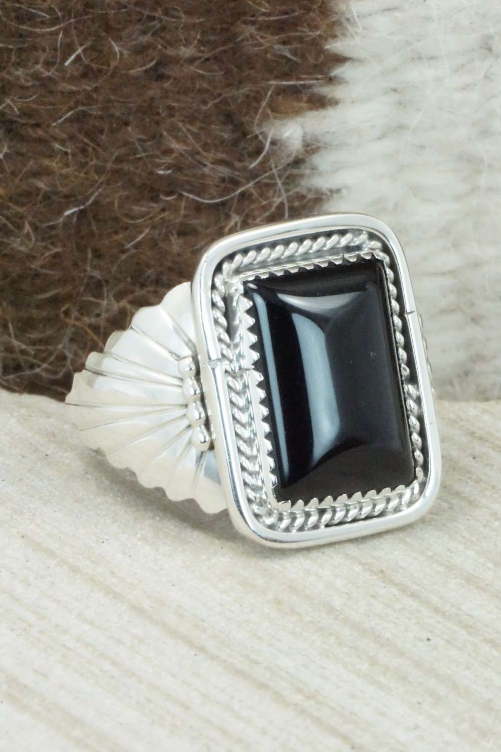 Onyx and Sterling Silver Ring - Jeanette Saunders - Size 13.25
