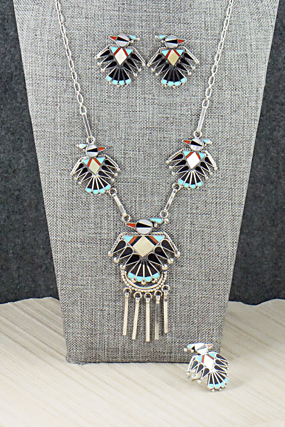 Multi Stone & Sterling Silver Inlay Necklace Set - Adrian Wallace