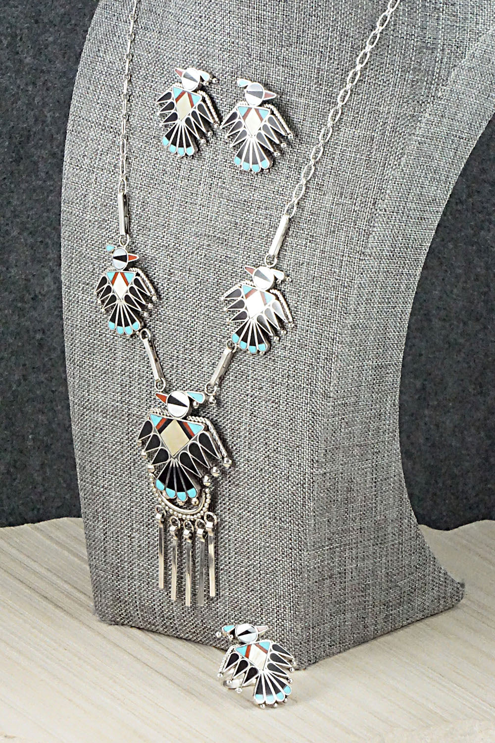 Multi Stone & Sterling Silver Inlay Necklace Set - Adrian Wallace