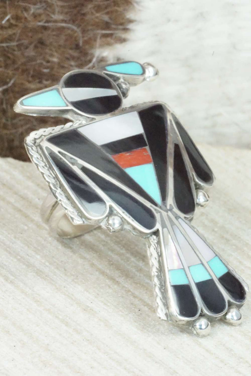 Multi Stone & Sterling Silver Inlay Ring - Delgar Cellicion - Size 5.5