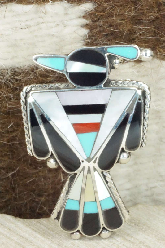Multi Stone & Sterling Silver Inlay Ring - Delgar Cellicion - Size 8