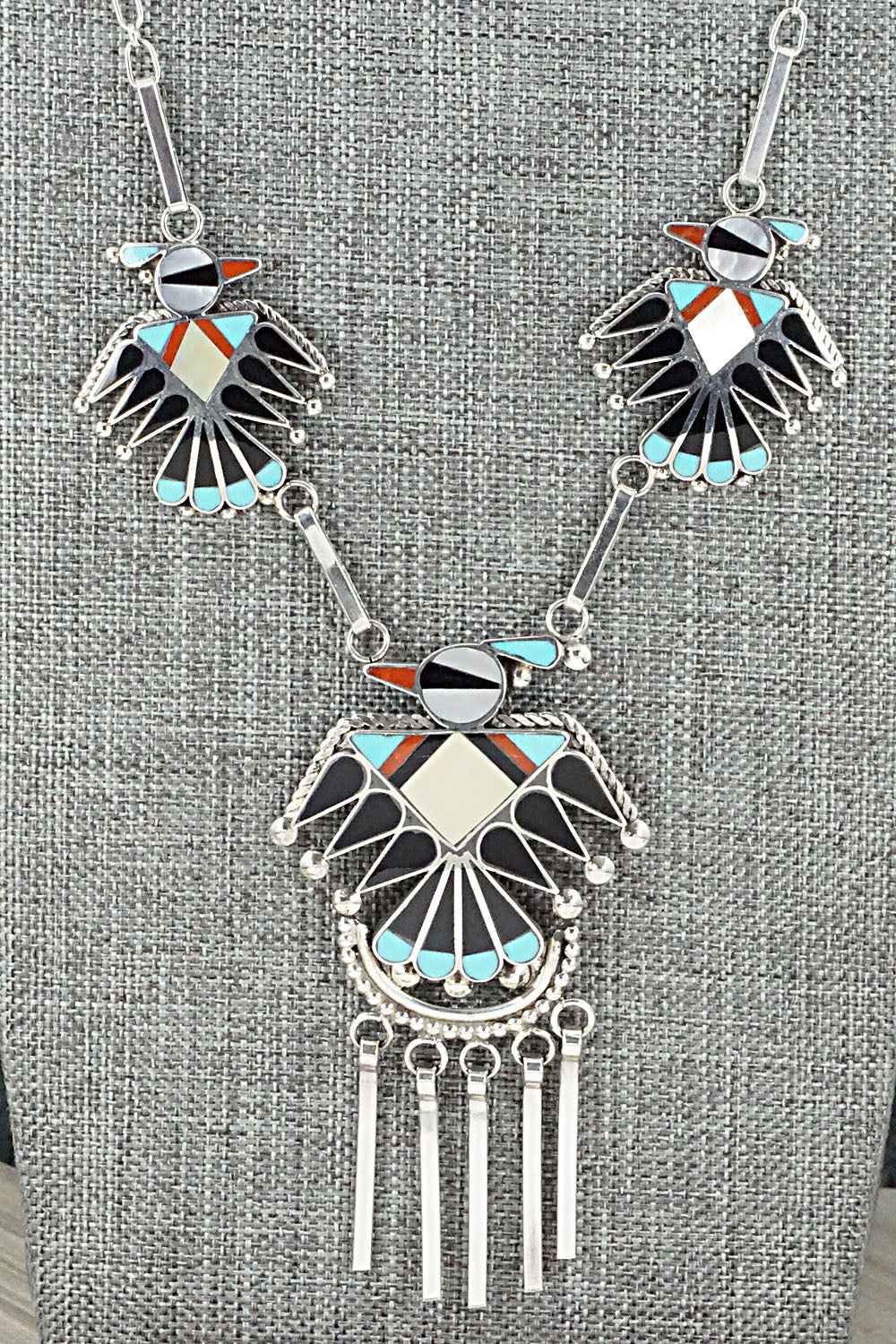 Multi Stone & Sterling Silver Inlay Necklace Set - Adrian Wallace