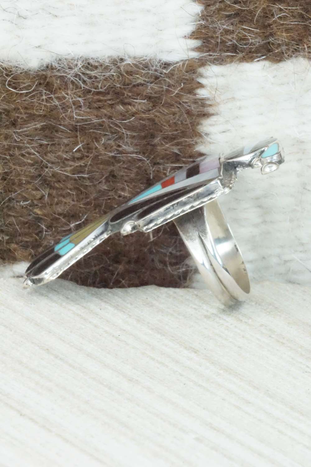 Multi Stone & Sterling Silver Inlay Ring - Delgar Cellicion - Size 8