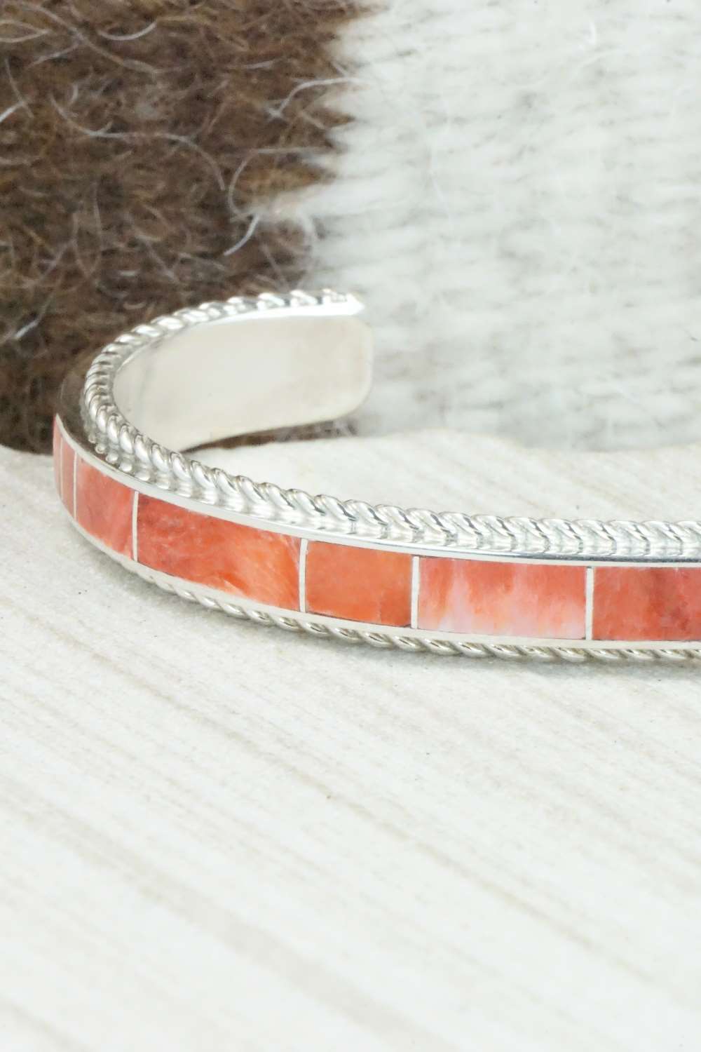 Spiny Oyster & Sterling Silver Bracelet - Ricky Booqua