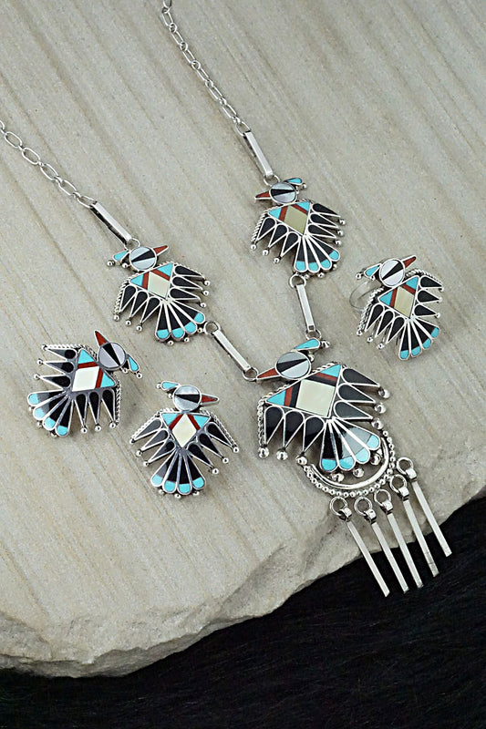 Multi Stone & Sterling Silver Inlay Necklace Set - Adrian Wallace
