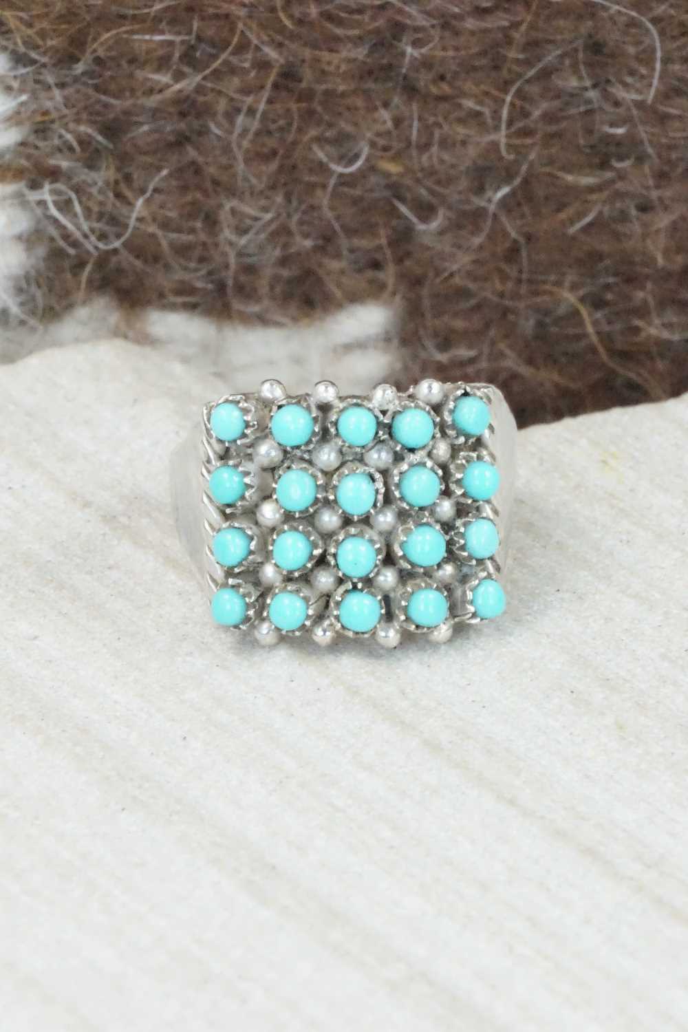 Turquoise & Sterling Silver Ring - April Haloo - Size 5.5