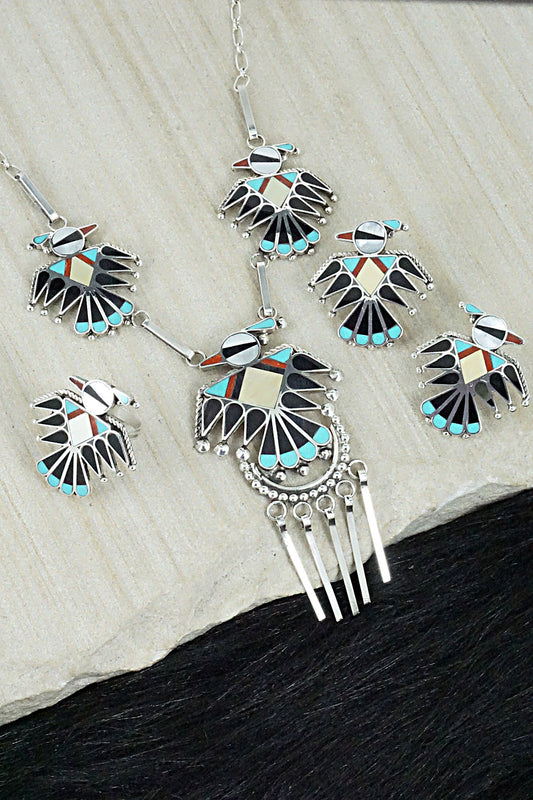 Multi Stone & Sterling Silver Inlay Necklace Set - Adrian Wallace