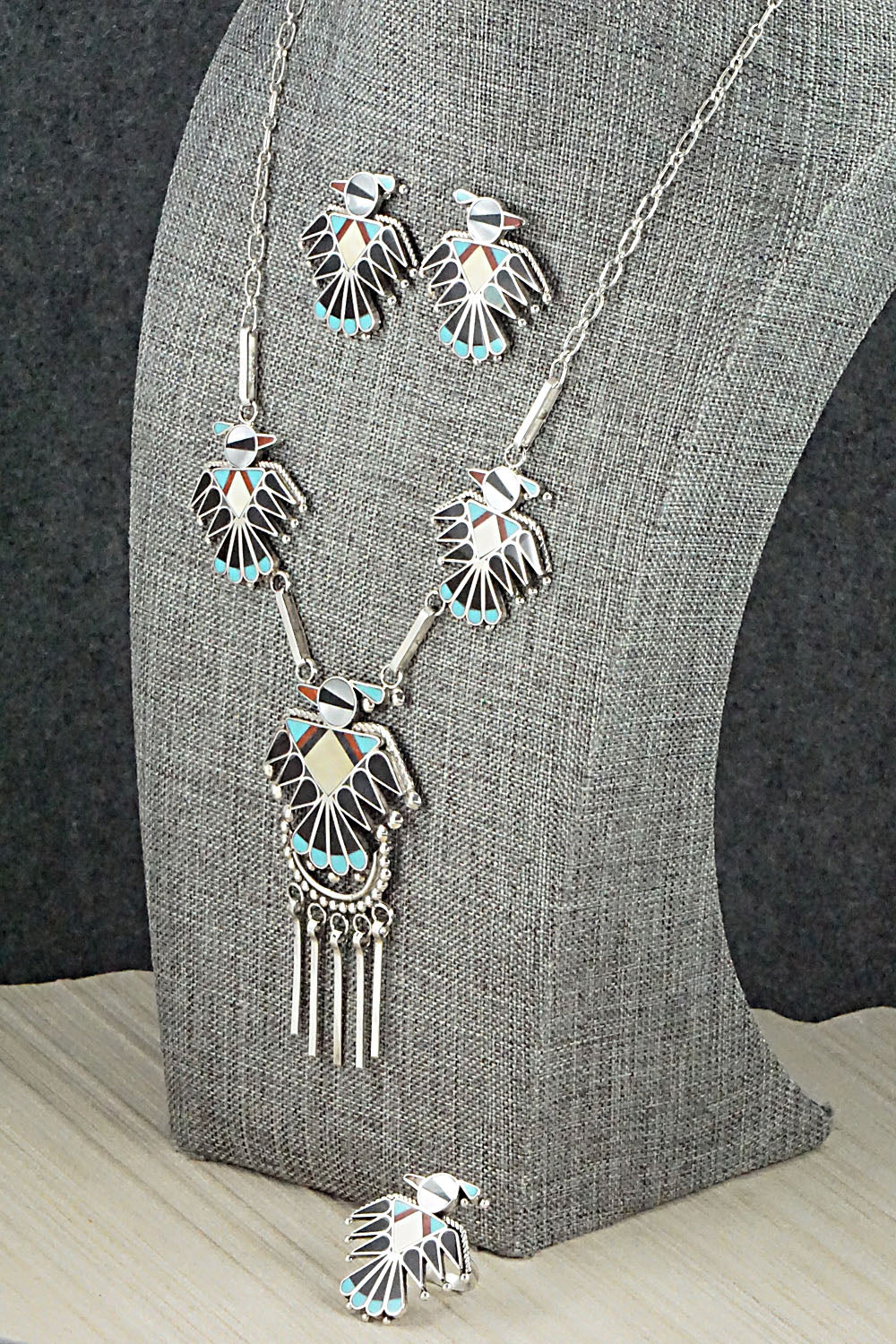 Multi Stone & Sterling Silver Inlay Necklace Set - Adrian Wallace