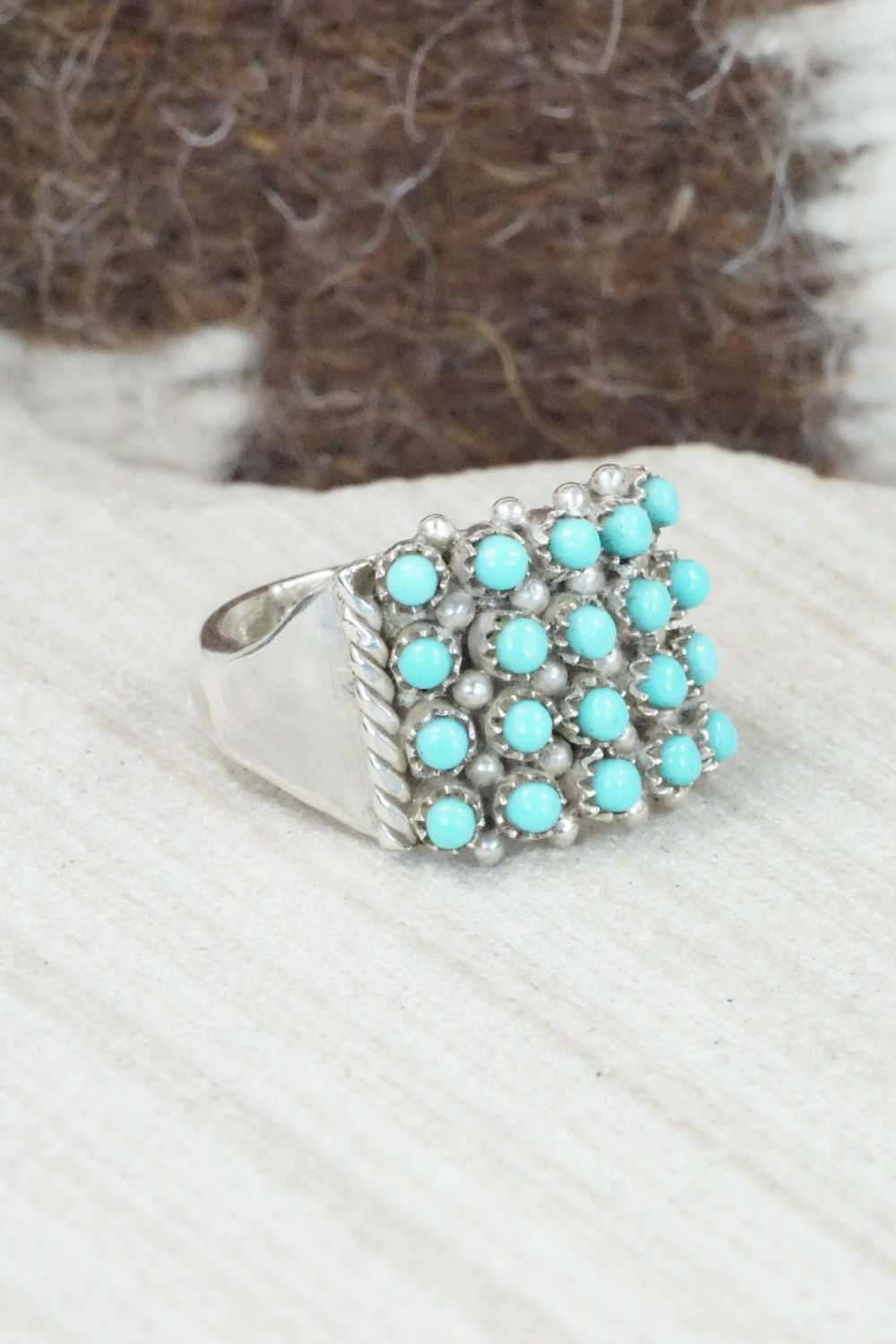 Turquoise & Sterling Silver Ring - April Haloo - Size 5.5