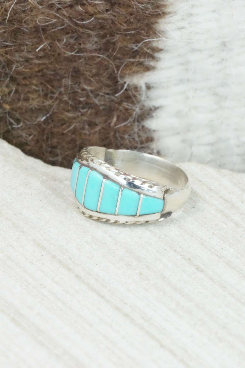 Turquoise & Sterling Silver Ring - Miranda Peynetsa - Size 6.75