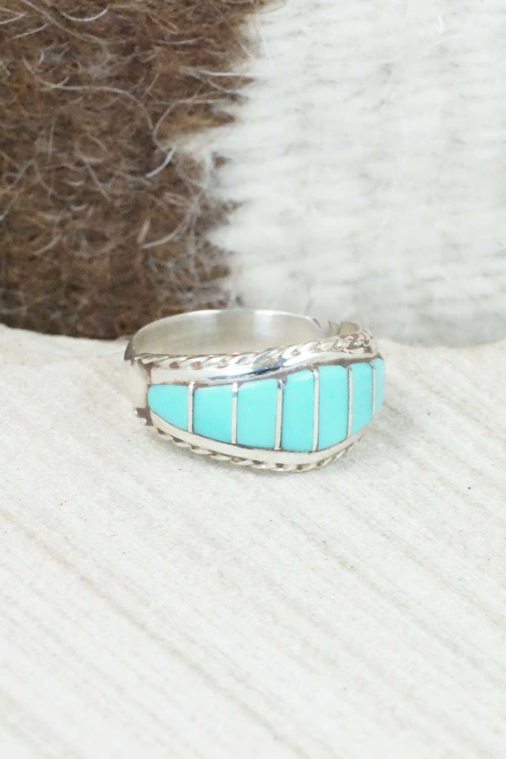 Turquoise & Sterling Silver Ring - Miranda Peynetsa - Size 6.75