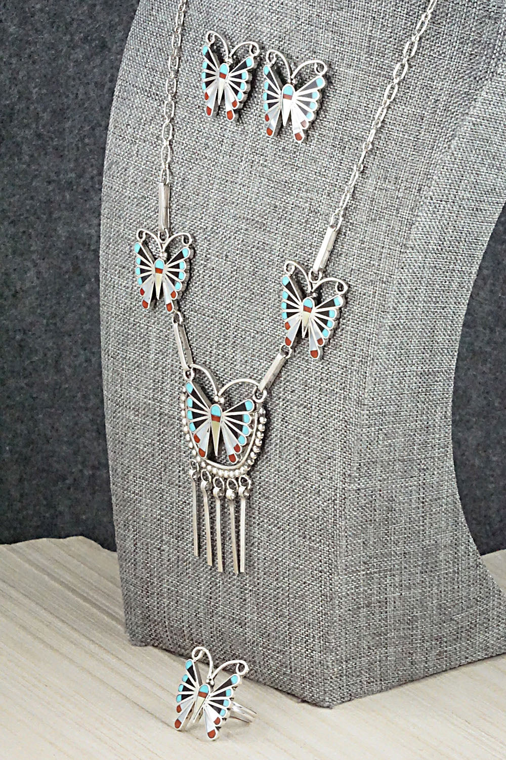 Multi Stone & Sterling Silver Inlay Necklace Set - Adrian Wallace