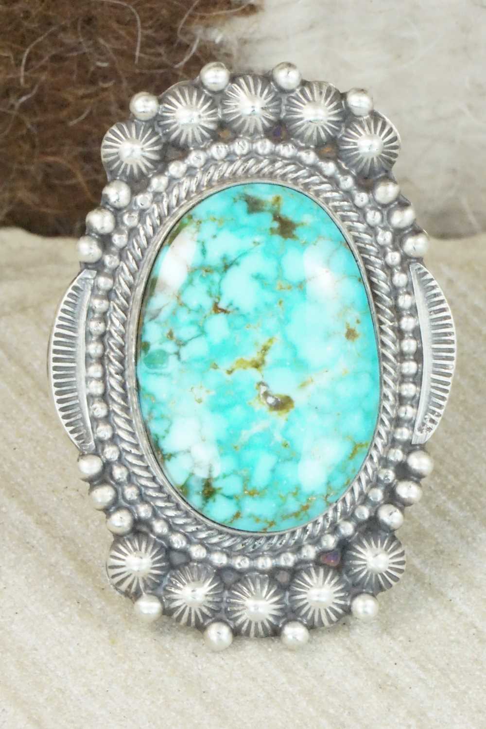 Turquoise & Sterling Silver Ring - Tom Lewis - Size 9.75