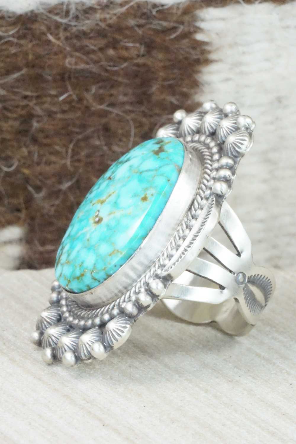 Turquoise & Sterling Silver Ring - Tom Lewis - Size 9.75