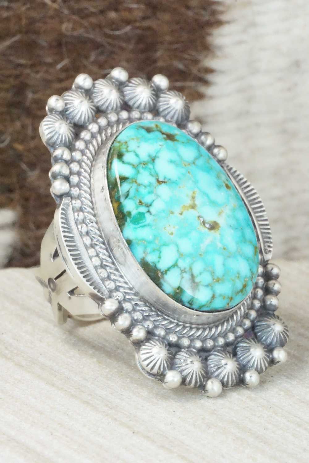 Turquoise & Sterling Silver Ring - Tom Lewis - Size 9.75