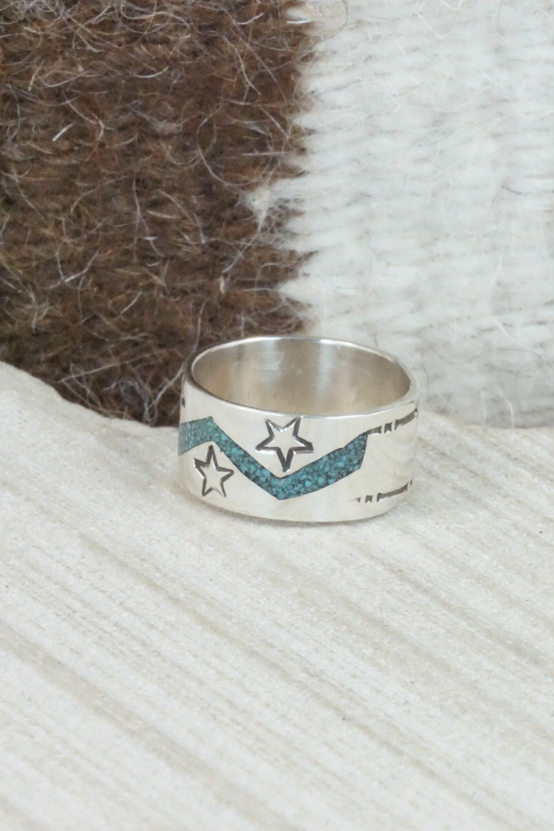 Turquoise & Sterling Silver Ring - Raymond Begay - Size 7.25