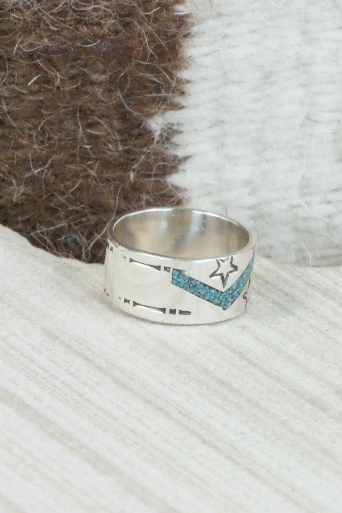 Turquoise & Sterling Silver Ring - Raymond Begay - Size 7.25