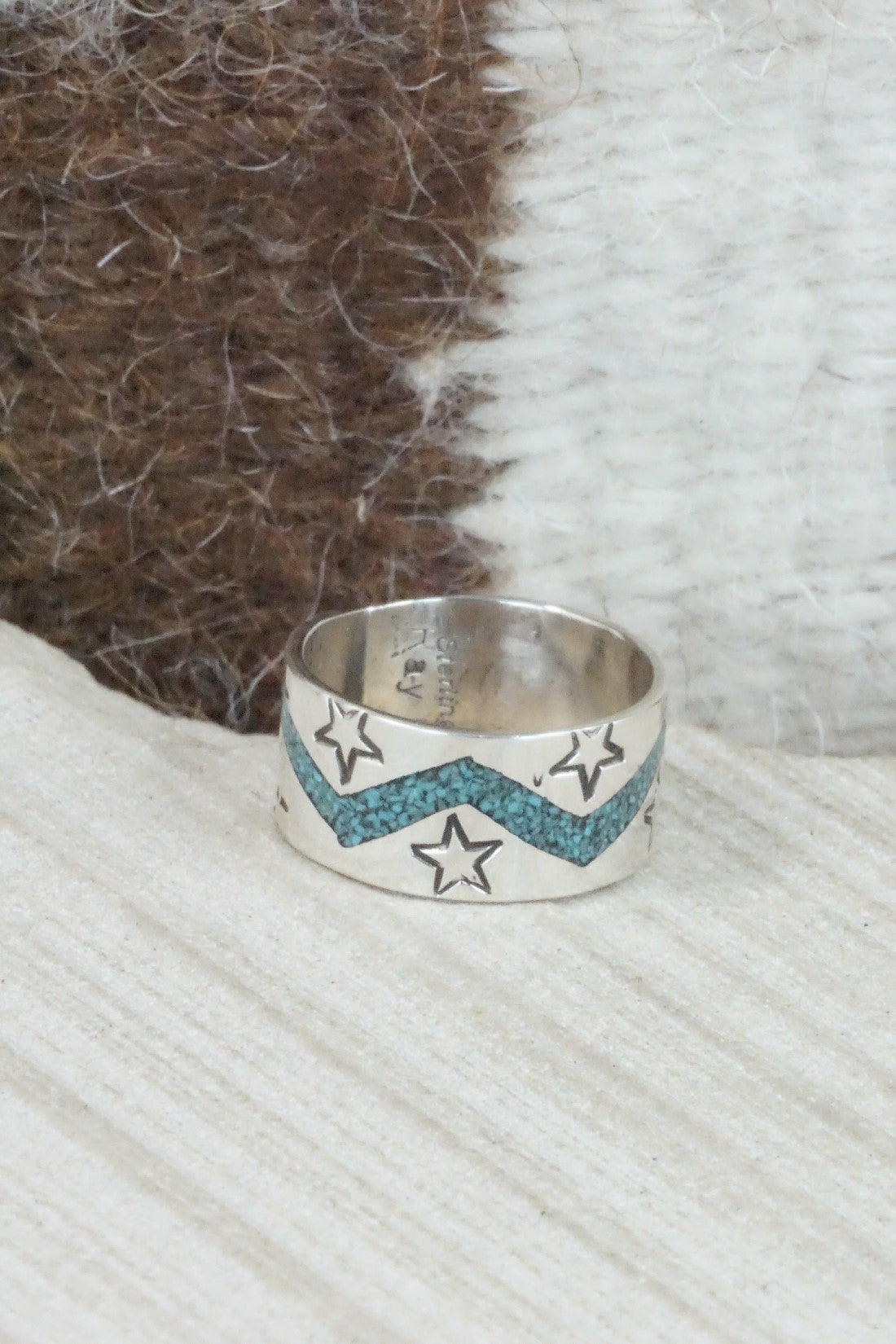 Turquoise & Sterling Silver Ring - Raymond Begay - Size 7.25