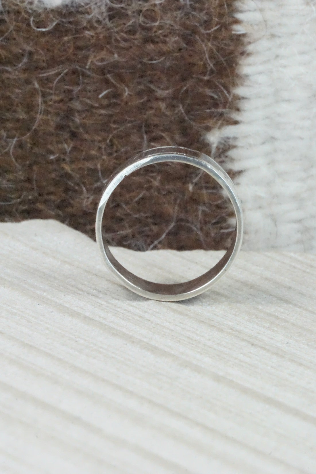 Turquoise & Coral Inlay Sterling Silver Ring - Raymond Begay - Size 9