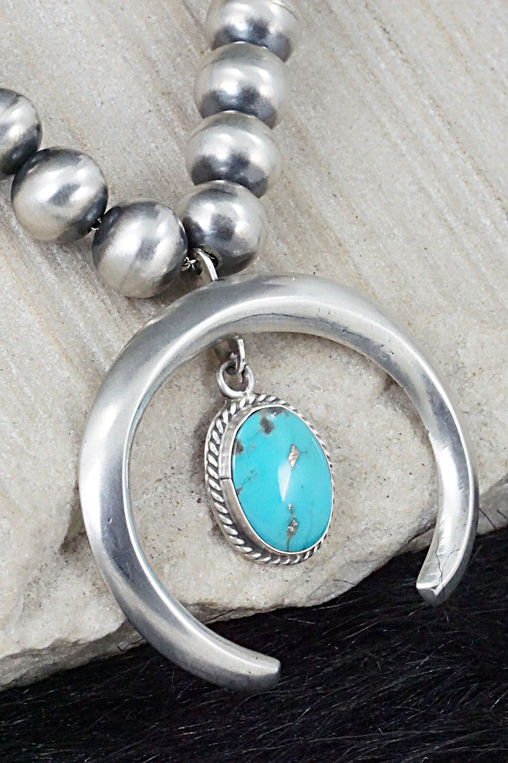 Turquoise and Sterling Silver Naja & Navajo Pearl Necklace - Jan Mariano