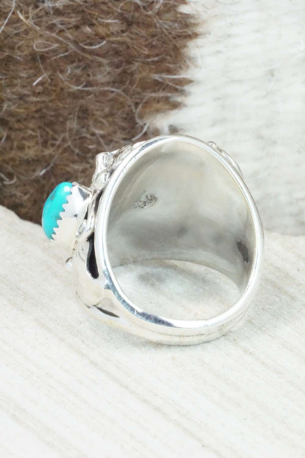 Turquoise, Coral and Sterling Silver Ring - Jeanette Saunders - Size 10