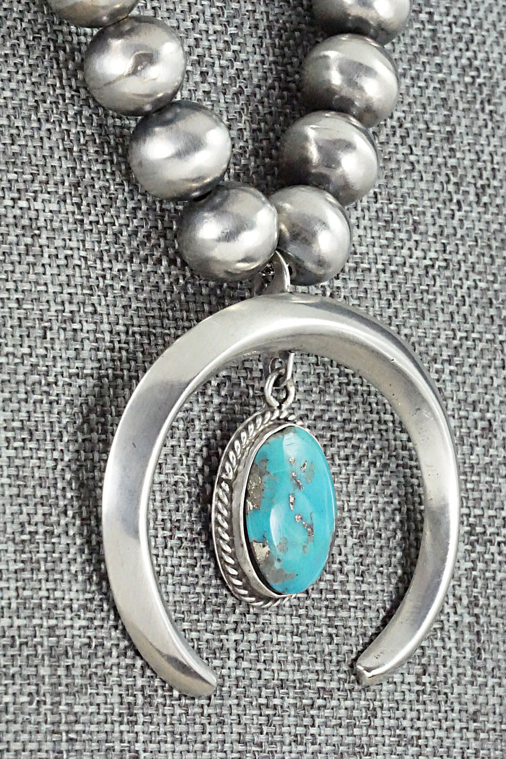 Turquoise and Sterling Silver Naja & Navajo Pearl Necklace - Jan Mariano