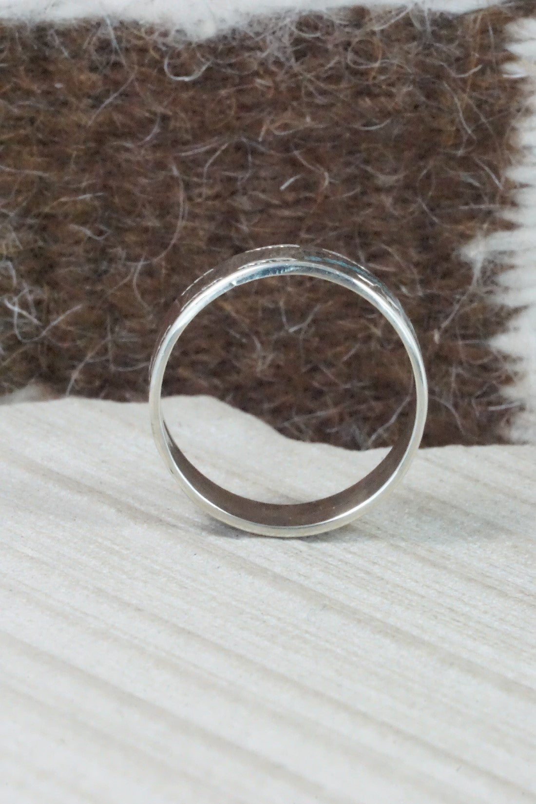 Turquoise & Coral Inlay Sterling Silver Ring - Raymond Begay - Size 12.25