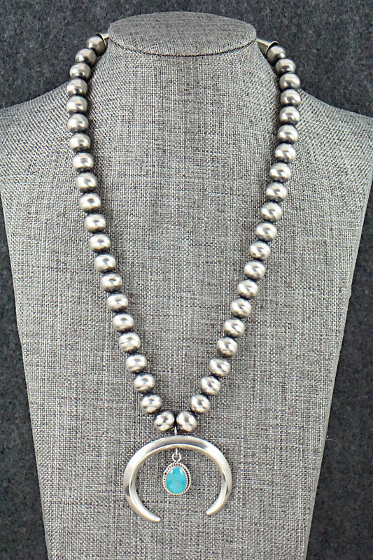 Turquoise and Sterling Silver Naja & Navajo Pearl Necklace - Jan Mariano