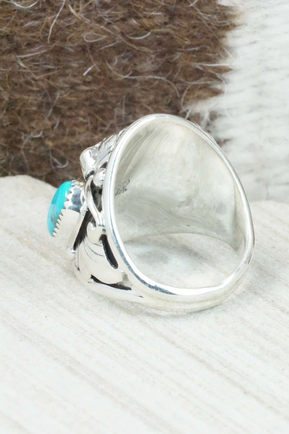 Turquoise, Coral and Sterling Silver Ring - Jeanette Saunders - Size 10.75