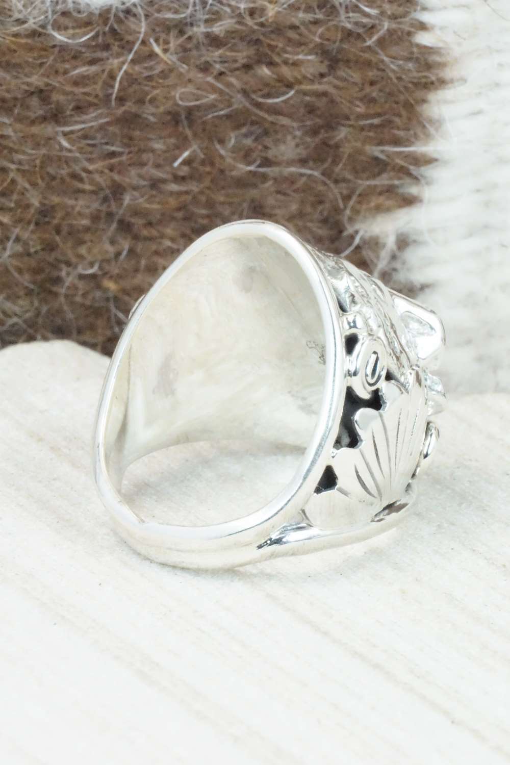 Turquoise, Coral and Sterling Silver Ring - Jeanette Saunders - Size 10.75