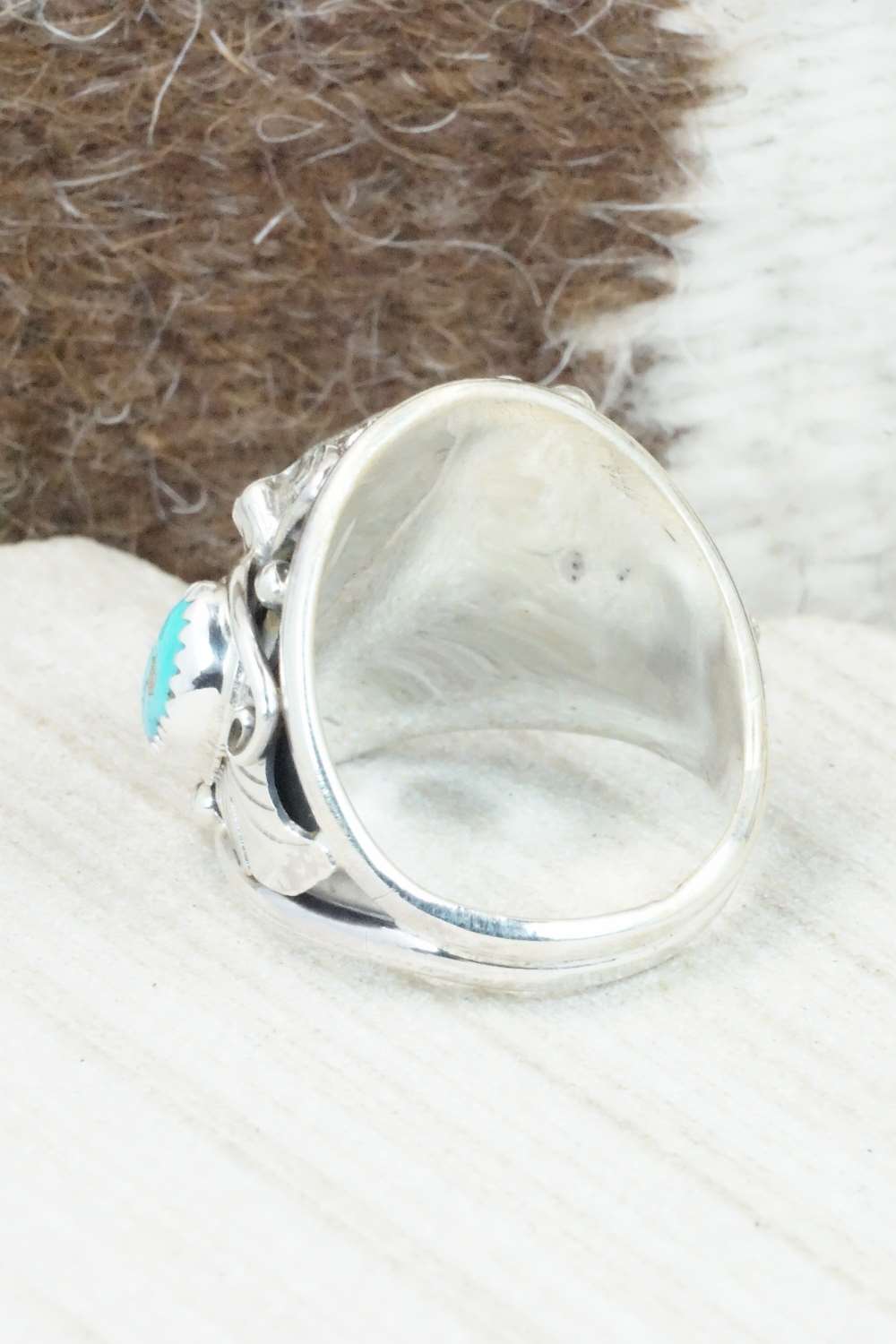 Turquoise, Coral and Sterling Silver Ring - Jeanette Saunders - Size 12